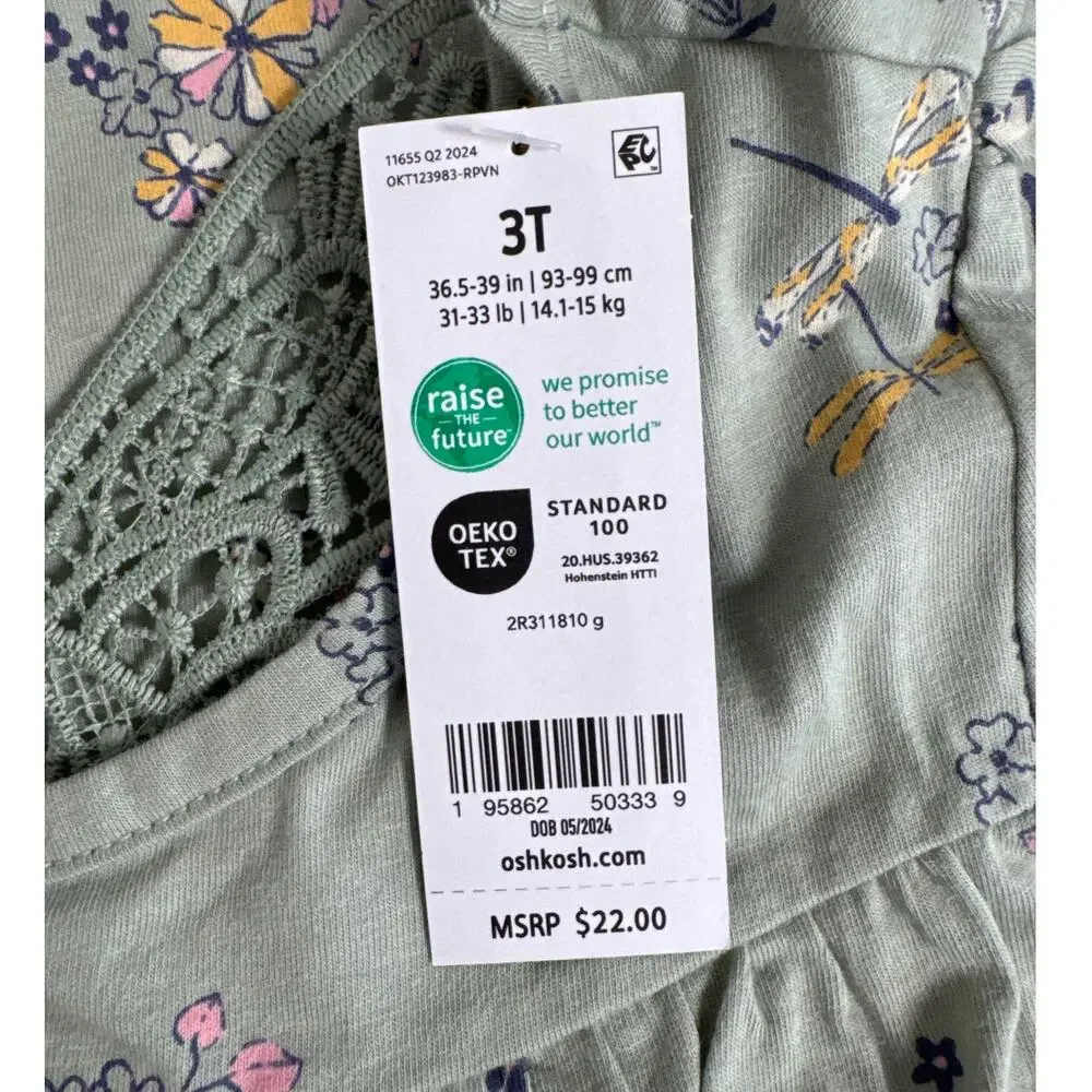 NWT‎ OshKosh Toddler Girls Sage Green Butterfly Short Sleeve Top and Leggings 3T